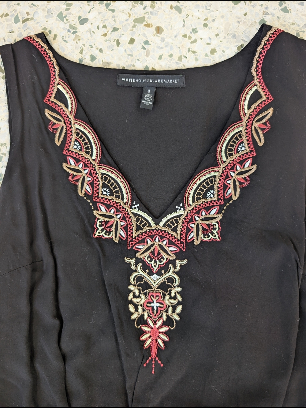 White House Black Market Black Embroidered V-Neck Dress - Picture 2 of 8